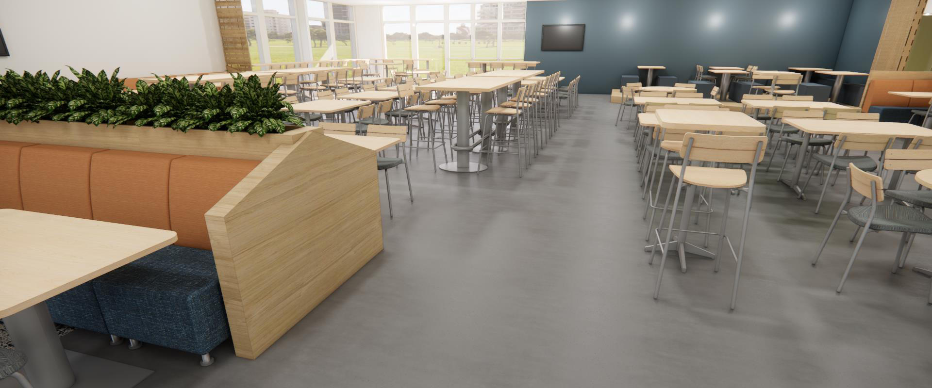 3D rendering of furniture and finishes in the Tully's renovation