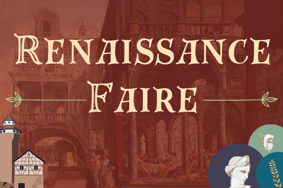 Image depicting our Renaissance Faire sign in red and blue colors. Click on the image to open the link to our event information page.
