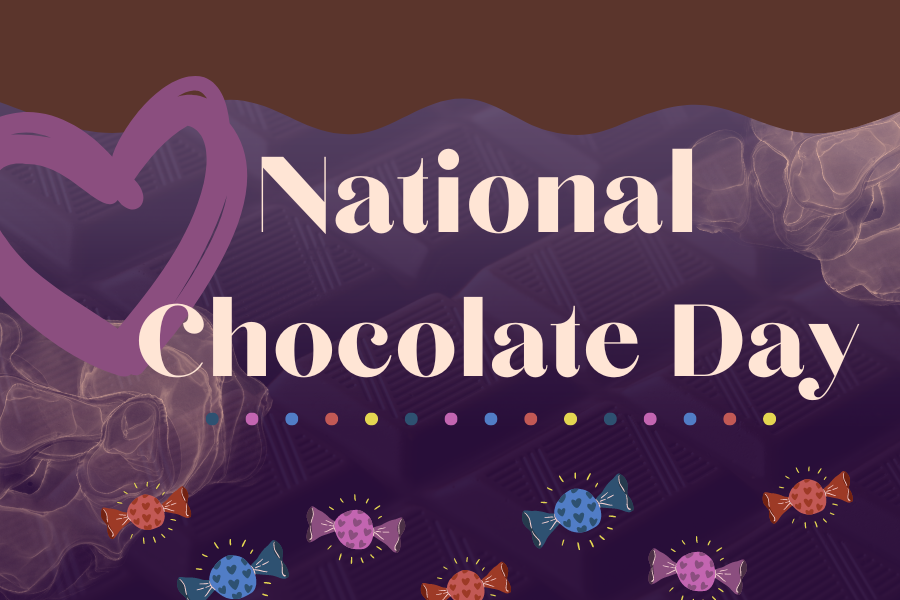 Image depicting our National Chocolate Day sign in purple and brown colors. Click on the image to open the link to our event information page.