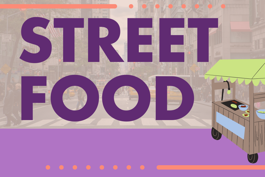 Image depicting our Street Foods sign in purple and red colors. Click on the image to open the link to our event information page.