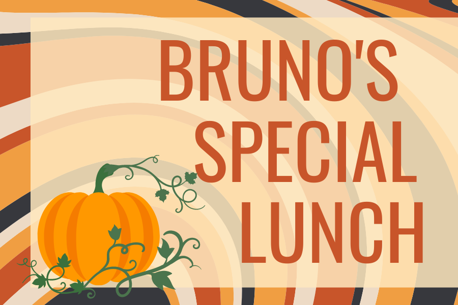 Image depicting Bruno's Special Lunch sign in orange and black. Click on the image to open the link to the special event webpage.