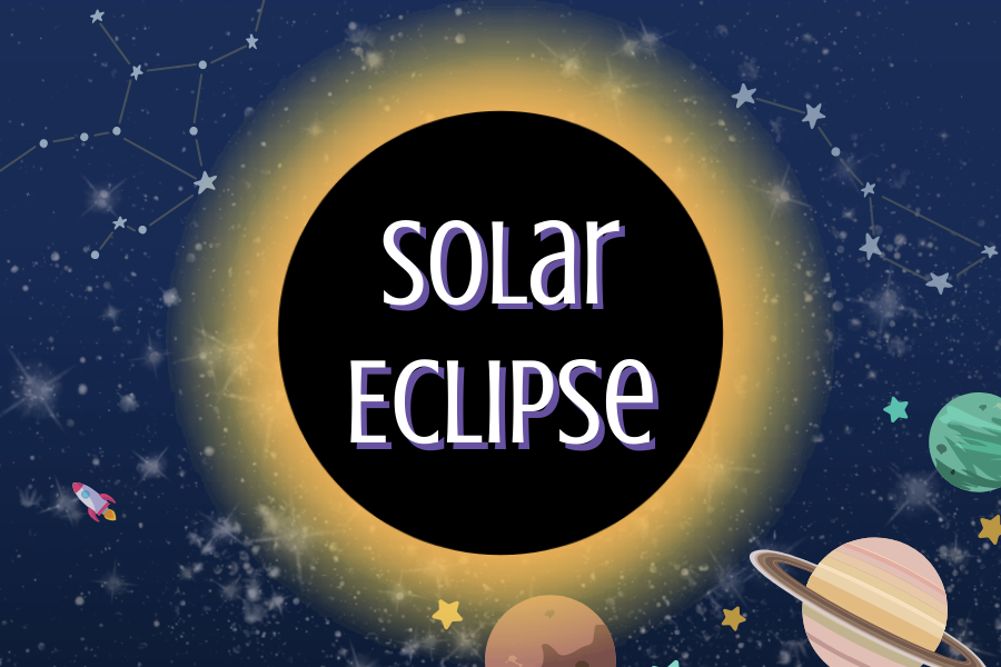 Image depicting our Solar Eclipse sign in black and yellow colors. Click on the image to open the link to the special event webpage.