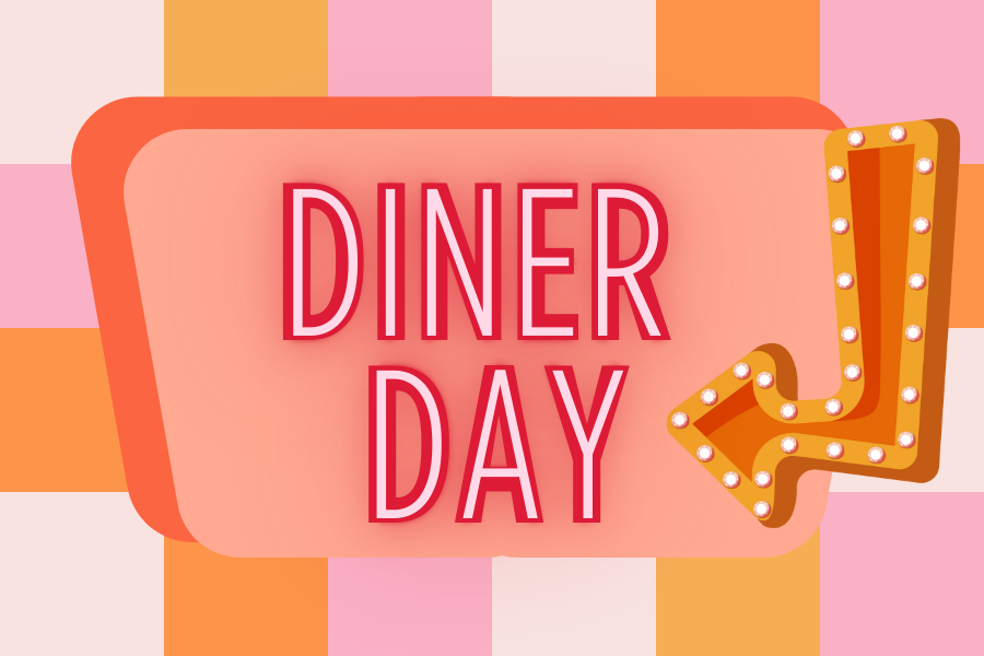 Image depicting our Diner Day sign in pink and orange colors. Click on the image to open the link to the special event webpage.