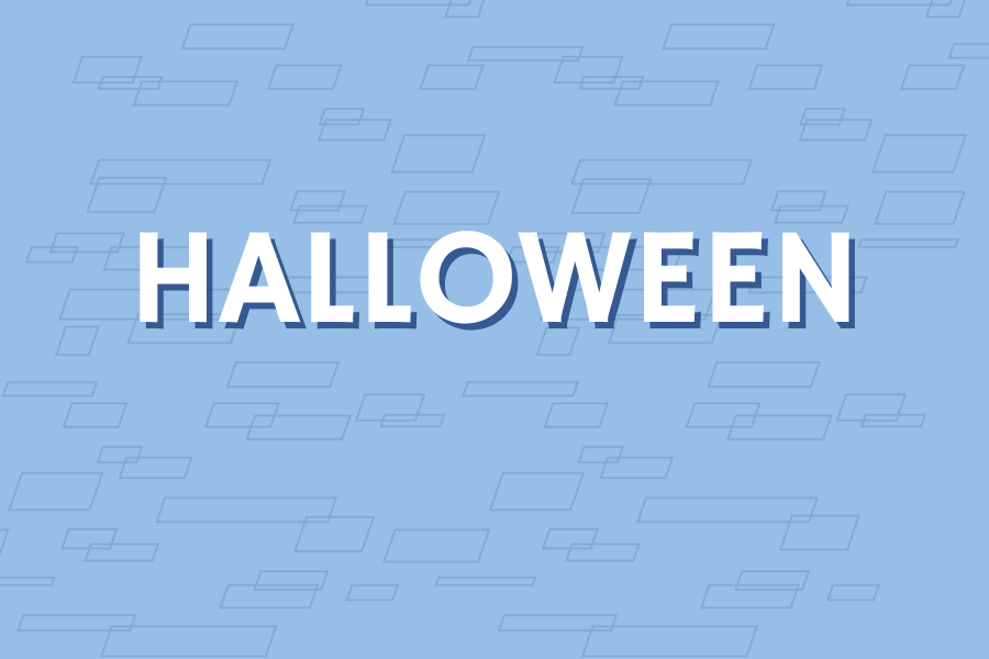 Image depicting our Halloween sign in blue and white colors. Click on the image to open the link to our special event webpage.