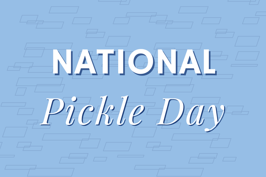 Image depicting our National Pickle Day signage in blue and white colors. Click on the image to open the link to our special event webpage.