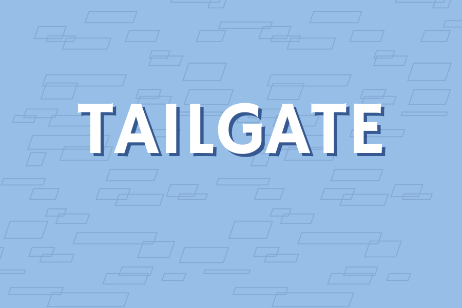Image depicting our Tailgate sign in blue and white colors. Click on the image to open the link to our special event webpage.
