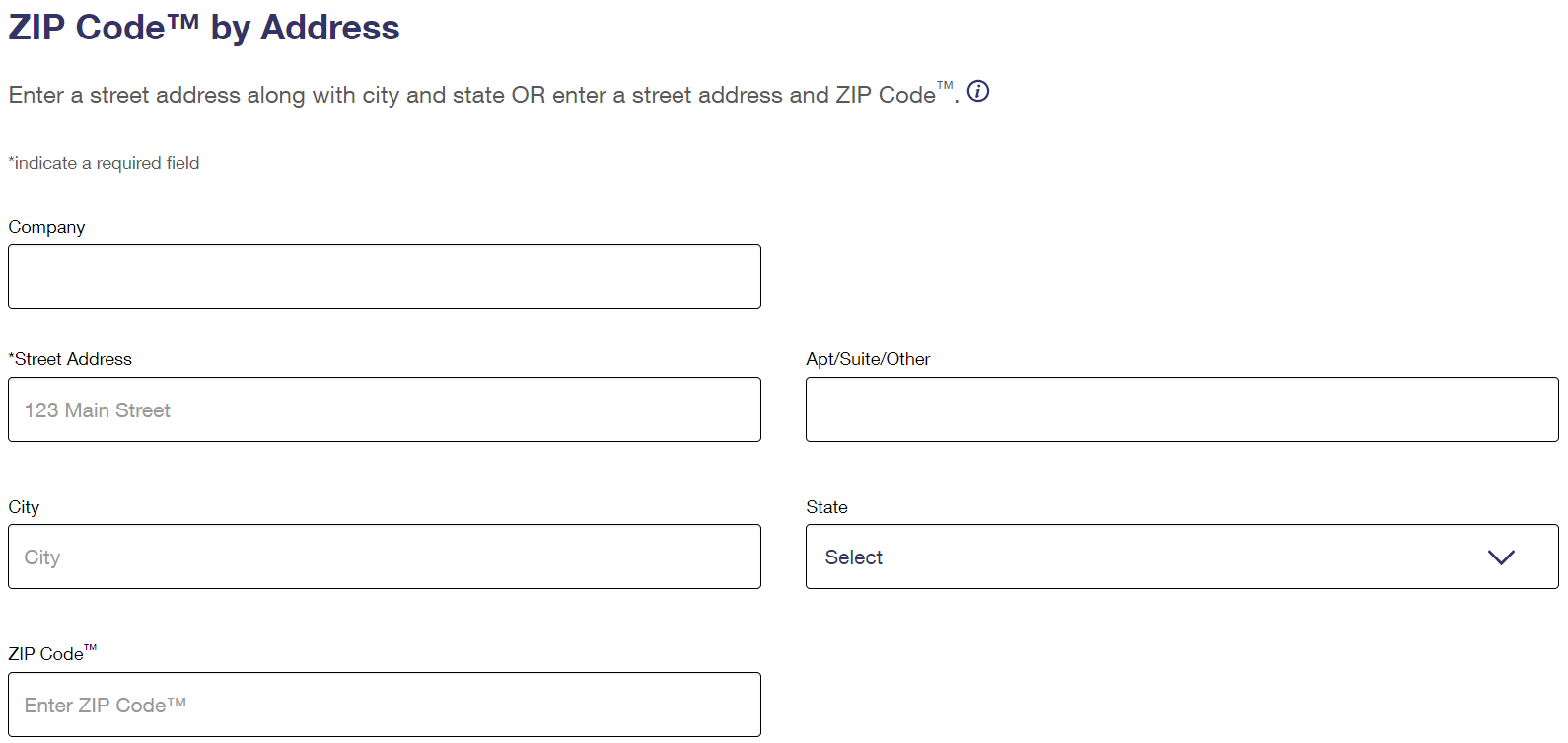 screenshot of datafields required by USPS to look up address, available at www.usps.com