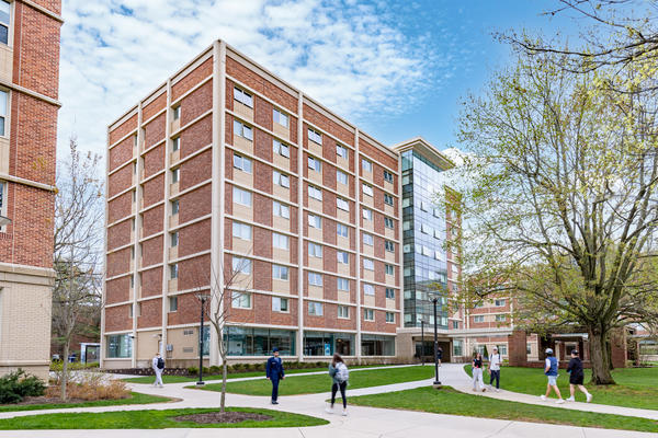 Curtin Hall exterior with students