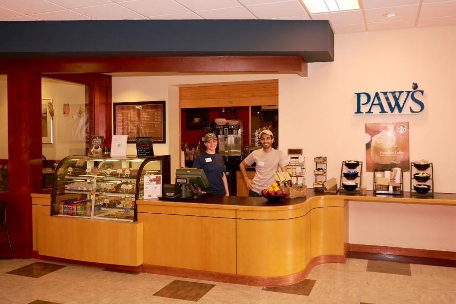 Paws Coffee Shop with Student Employees at register