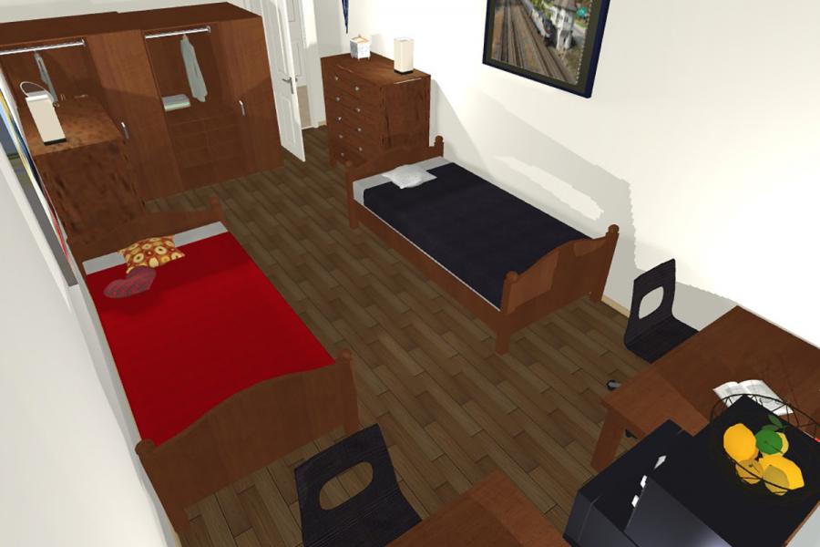 3D rendering of double room in North Hall