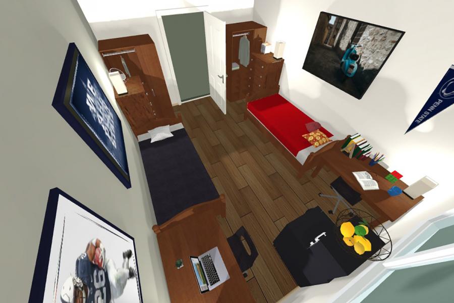 3D rendering of South Hall double room