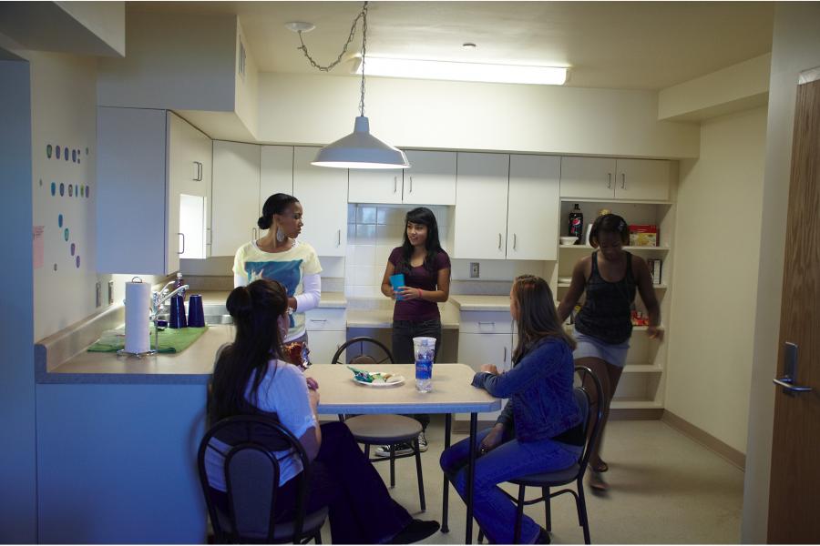 capital apartments interior with students