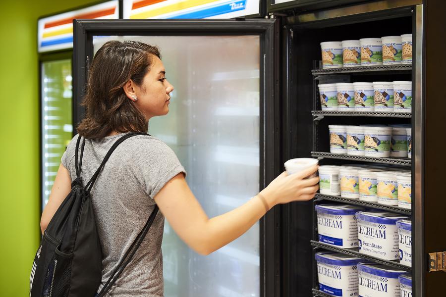 student choosing ice cream from Provisions