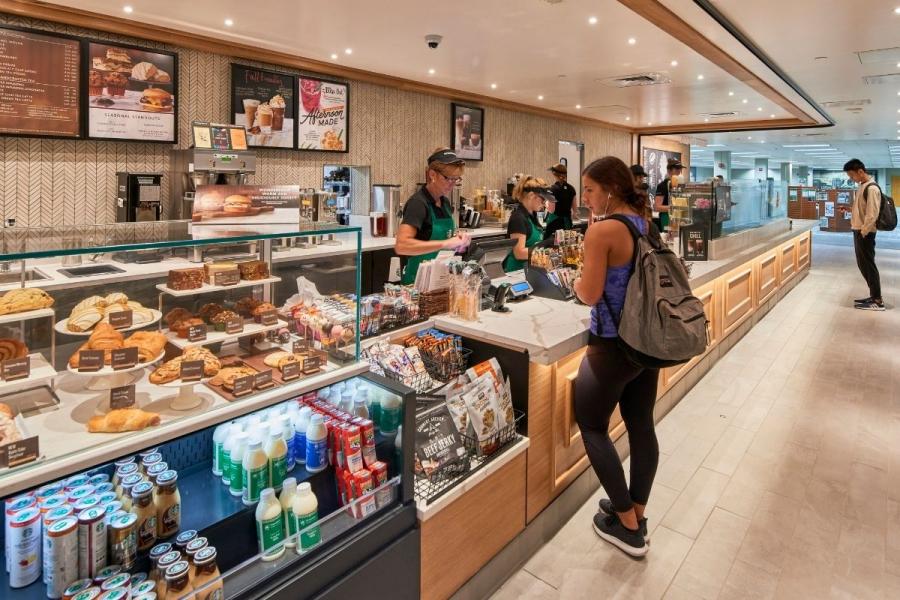 Student ordering at Starbucks counter
