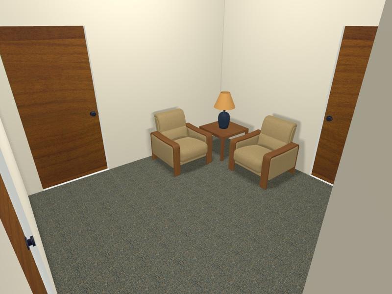 eye level view of common room with two sitting chairs
