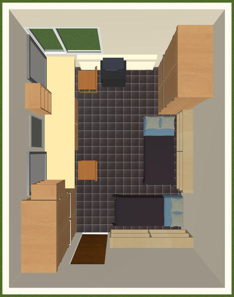 overhead view of double room layout