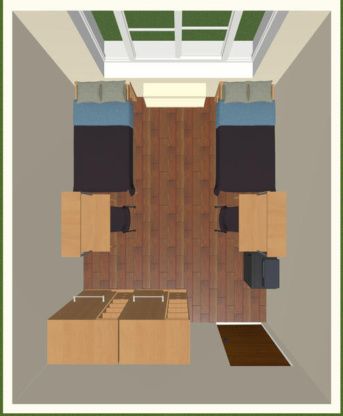 overhead view of double room layout