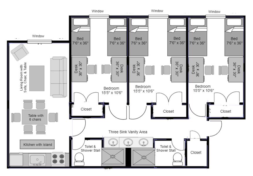 Floor plan and layout of a apartment in Nittany II