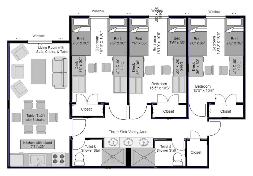Floor plan and layout of a apartment in Nittany II