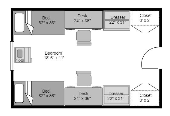 Floor Plan and layout of a suite in Trippe Hall
