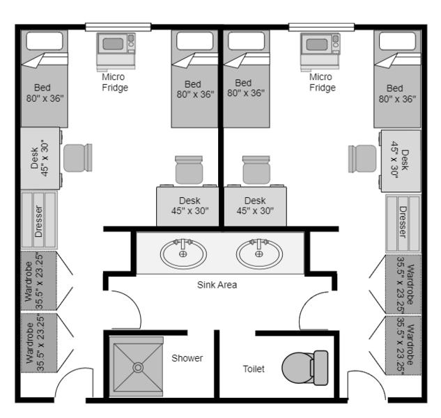 Floor Plan and layout of a Suite in Cedar Hall