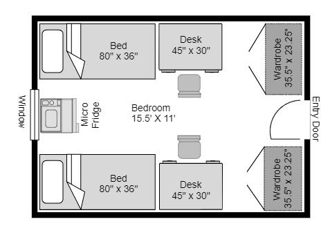 Floor Plan and layout of a room in Maple Hall
