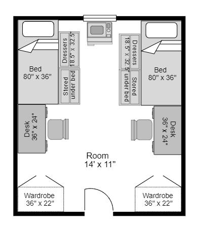 Floor Plan and layout of a room in Harmony Hall