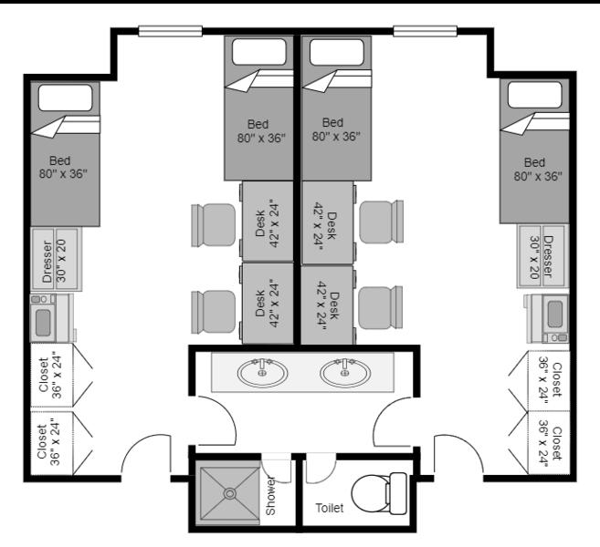 Floor Plan and layout of a suite in Ohio Doubles