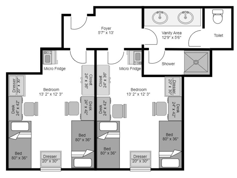Floor Plan and layout of a suite in Senat Hall