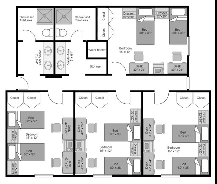 Floor Plan and layout of a Suite in Tigress Hall