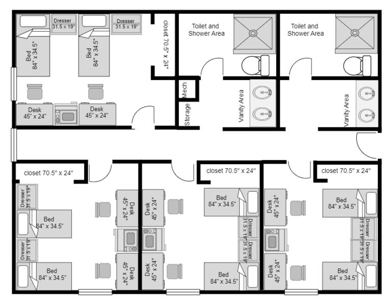 Floor Plan and layout of a suite in The Village