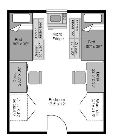 Floor Plan and layout of a suite in Orchard Hall