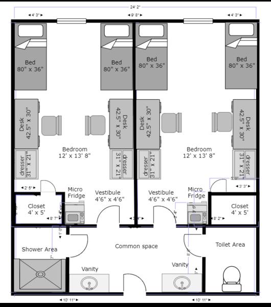 Floor Plan and layout of a suite Juniata Double
