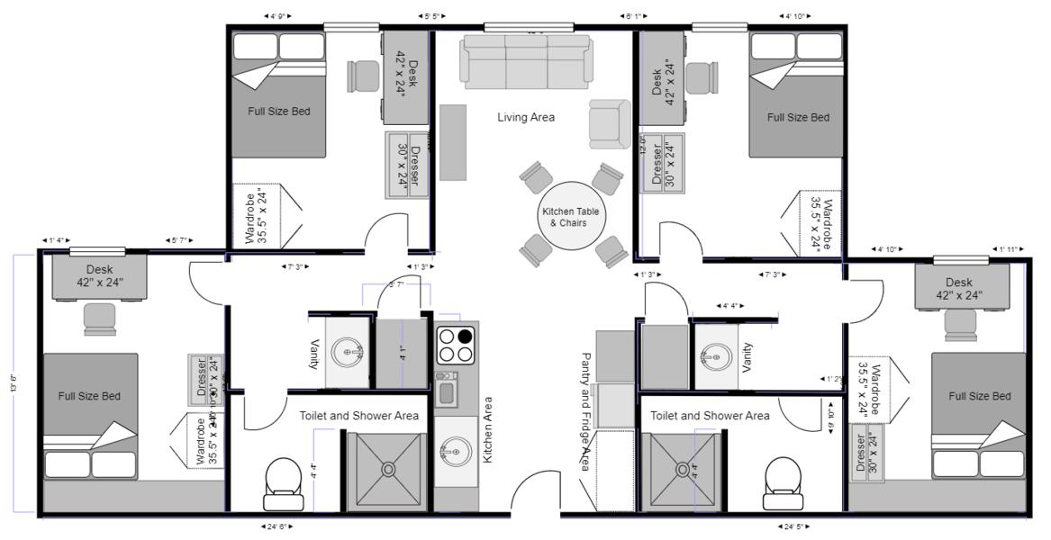 Floor Plan and layout of a suite Nittany Villages