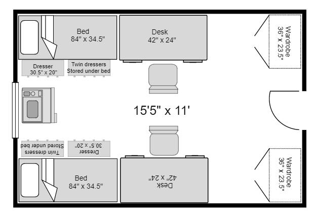 Floor Plan and layout of a room inside of Mont Alto Hall