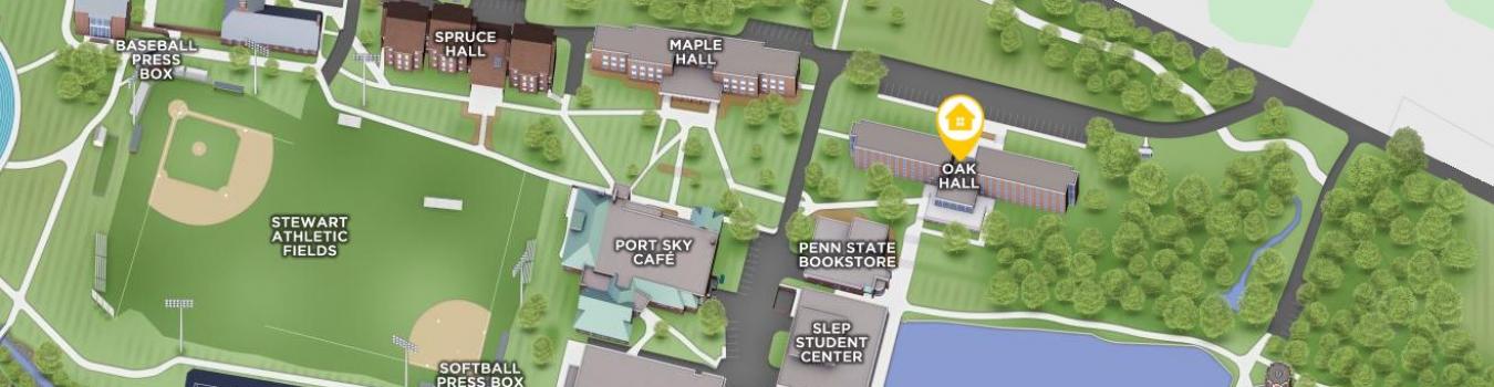 Open interactive map centered on Oak Hall in a new tab