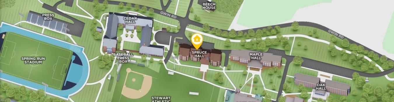 Open interactive map centered on Spruce Hall in a new tab