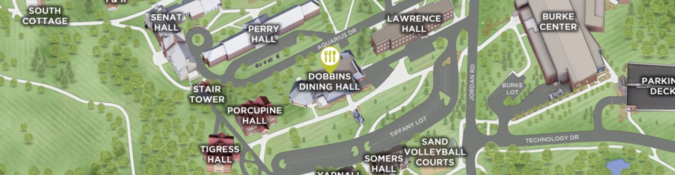 Open interactive map centered on Dobbins Dining Hall in a new tab