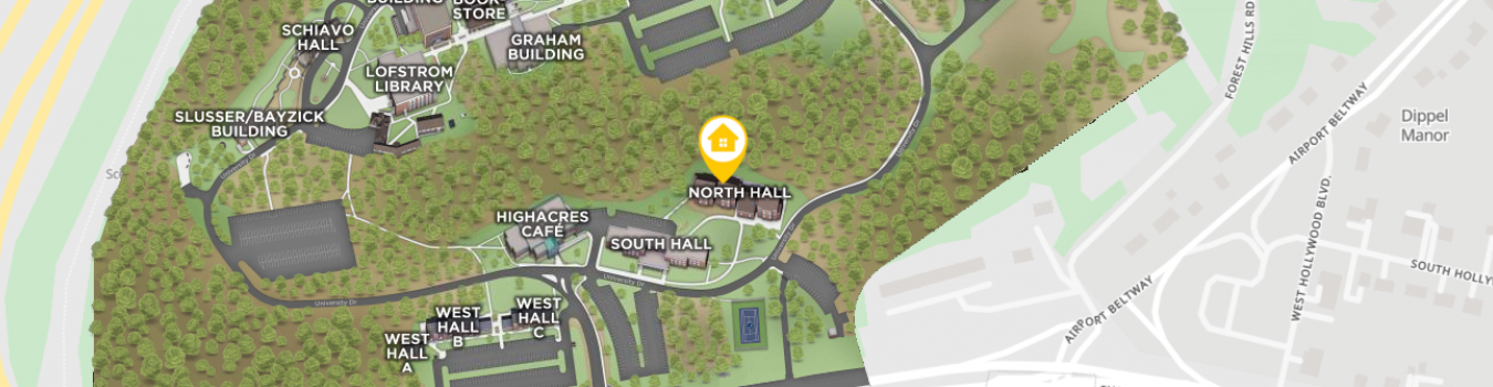 Open interactive map centered on North Hall in a new tab
