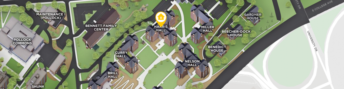 Open interactive map centered on Harris Hall in a new tab
