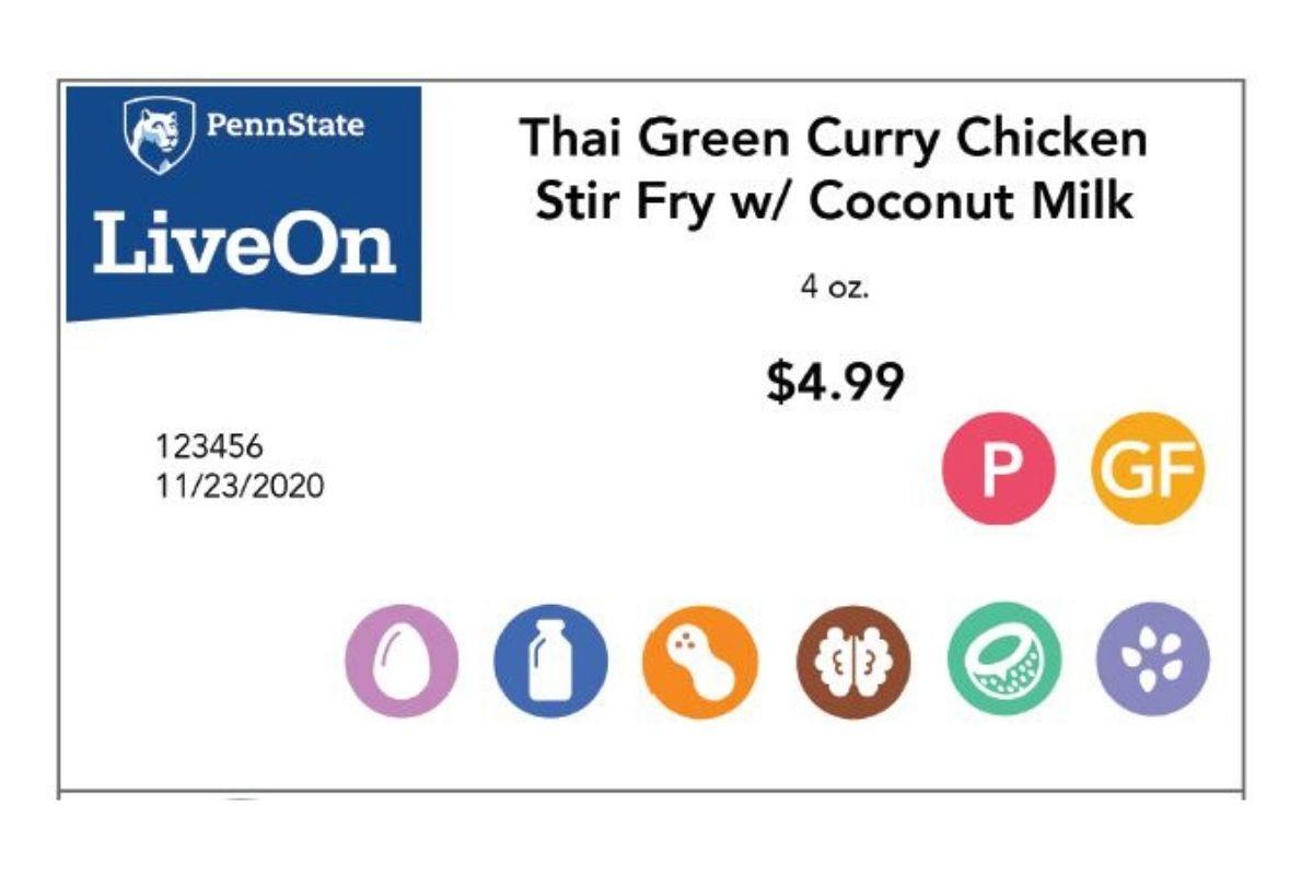 sample menu item card for Thai Green Curry Chicken Stir Fry with Coconut Milk