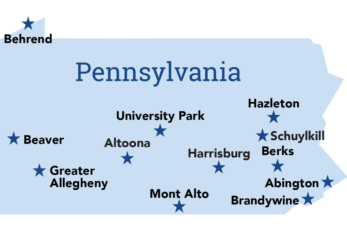 PA map showing those campuses with LiveOn Grants available