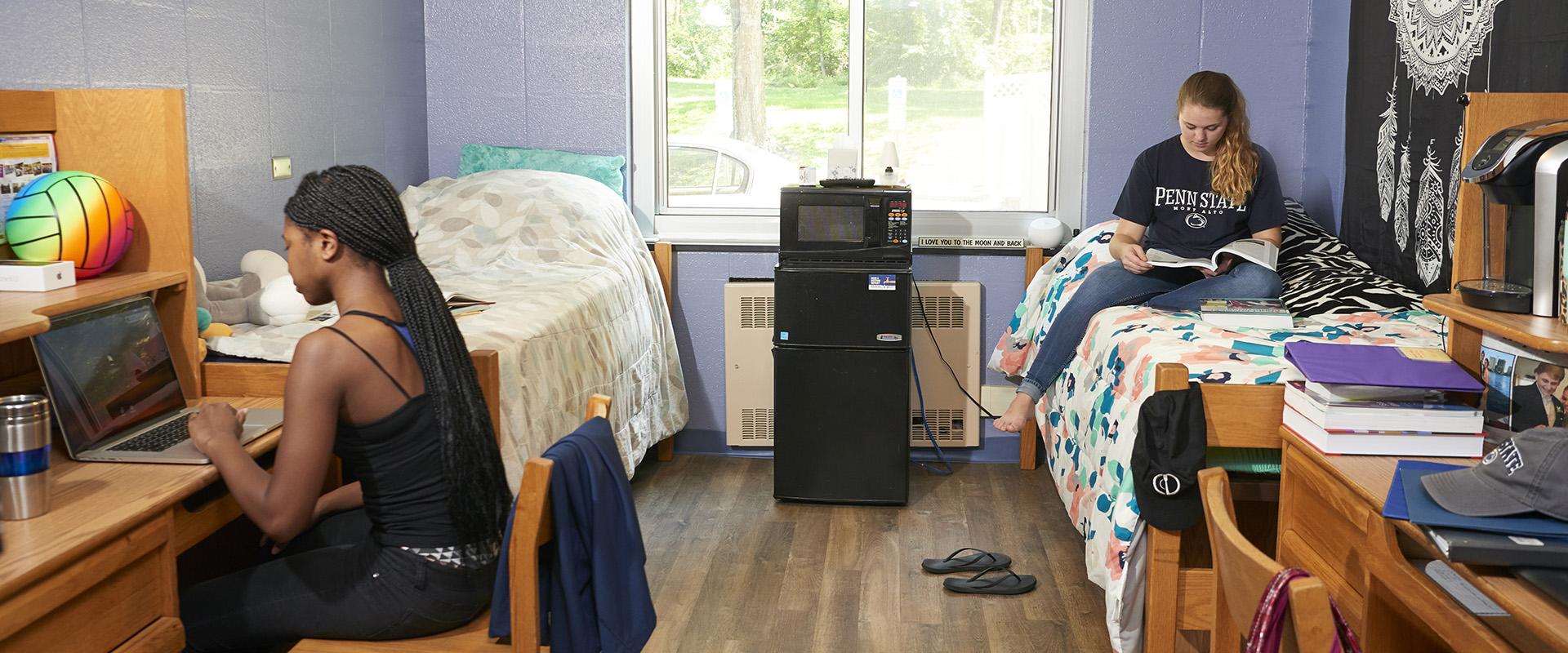 two students in their double room in Mont Alto Hall