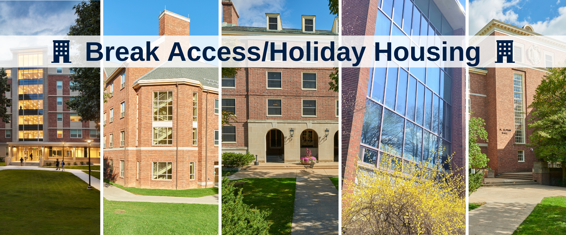 collage of different residence halls exterior view