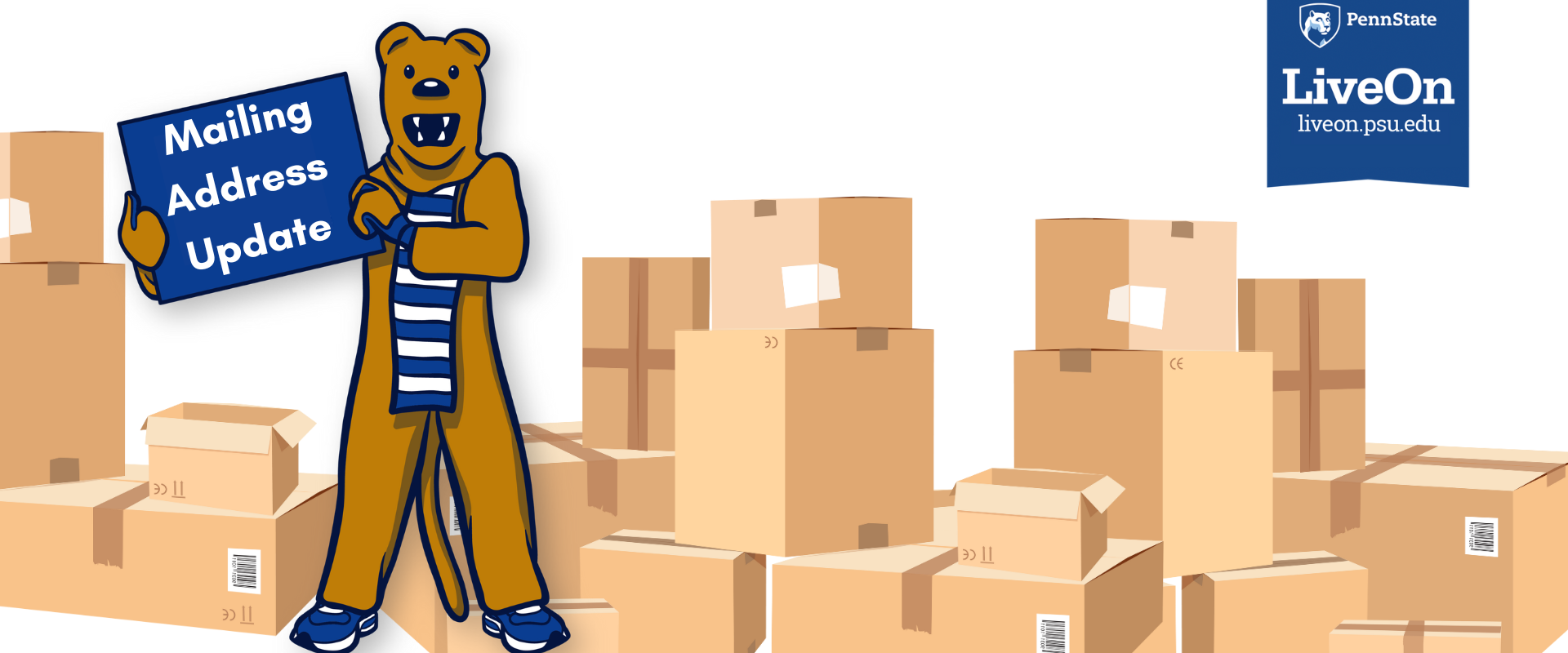 image of Nittany Lion mascot holding a sign that says "Mailing Address Update"