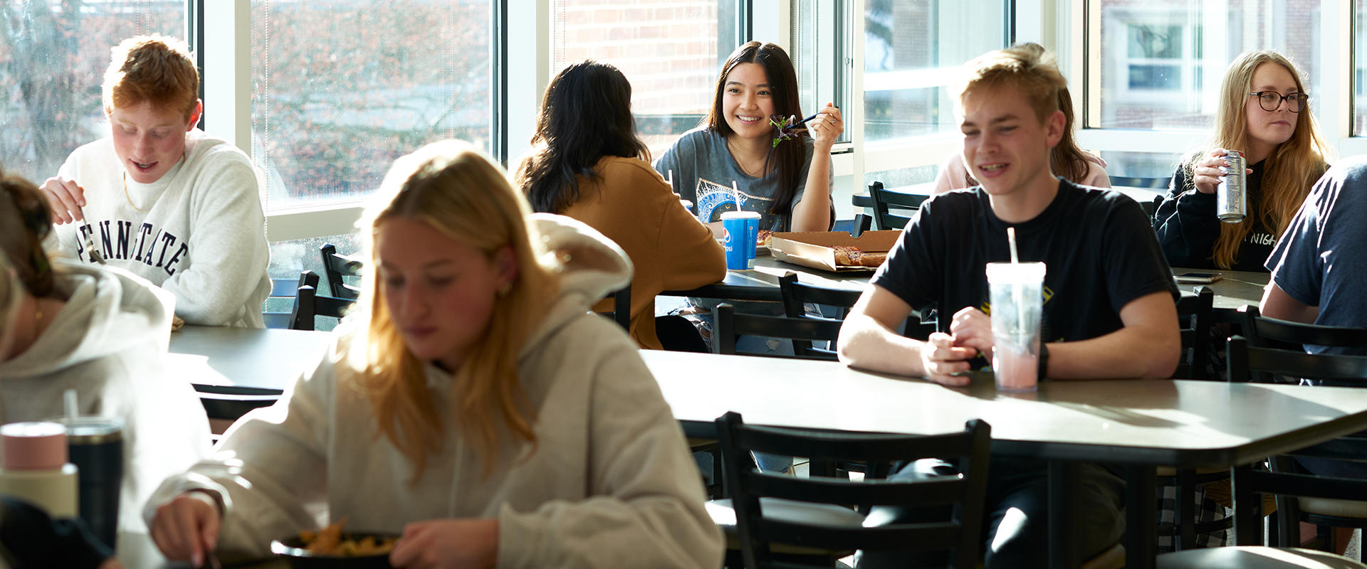 Students eating in dining hall